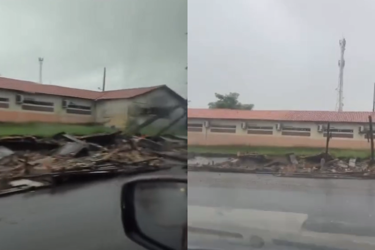 Muro de escola desaba durante forte chuva em Bragança