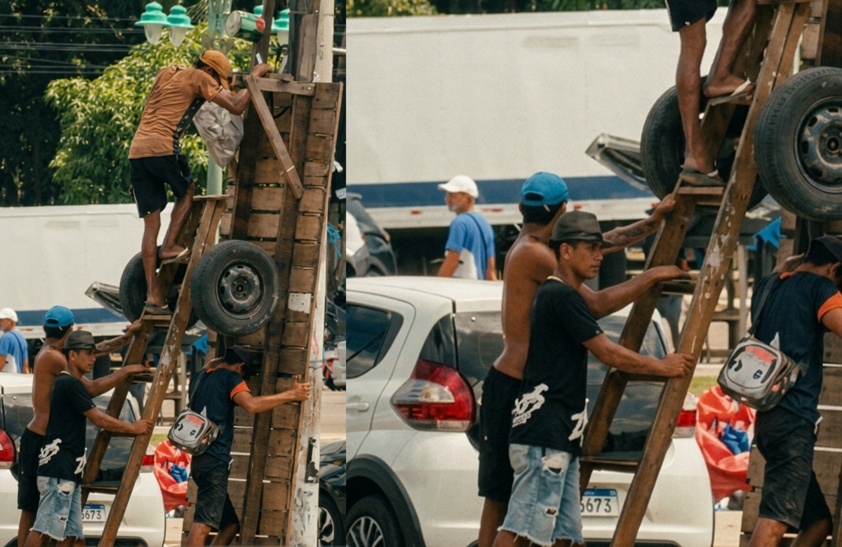 Homens são flagrados retirando câmeras do CIOP em poste no Ver-o-Peso, no Centro de Belém