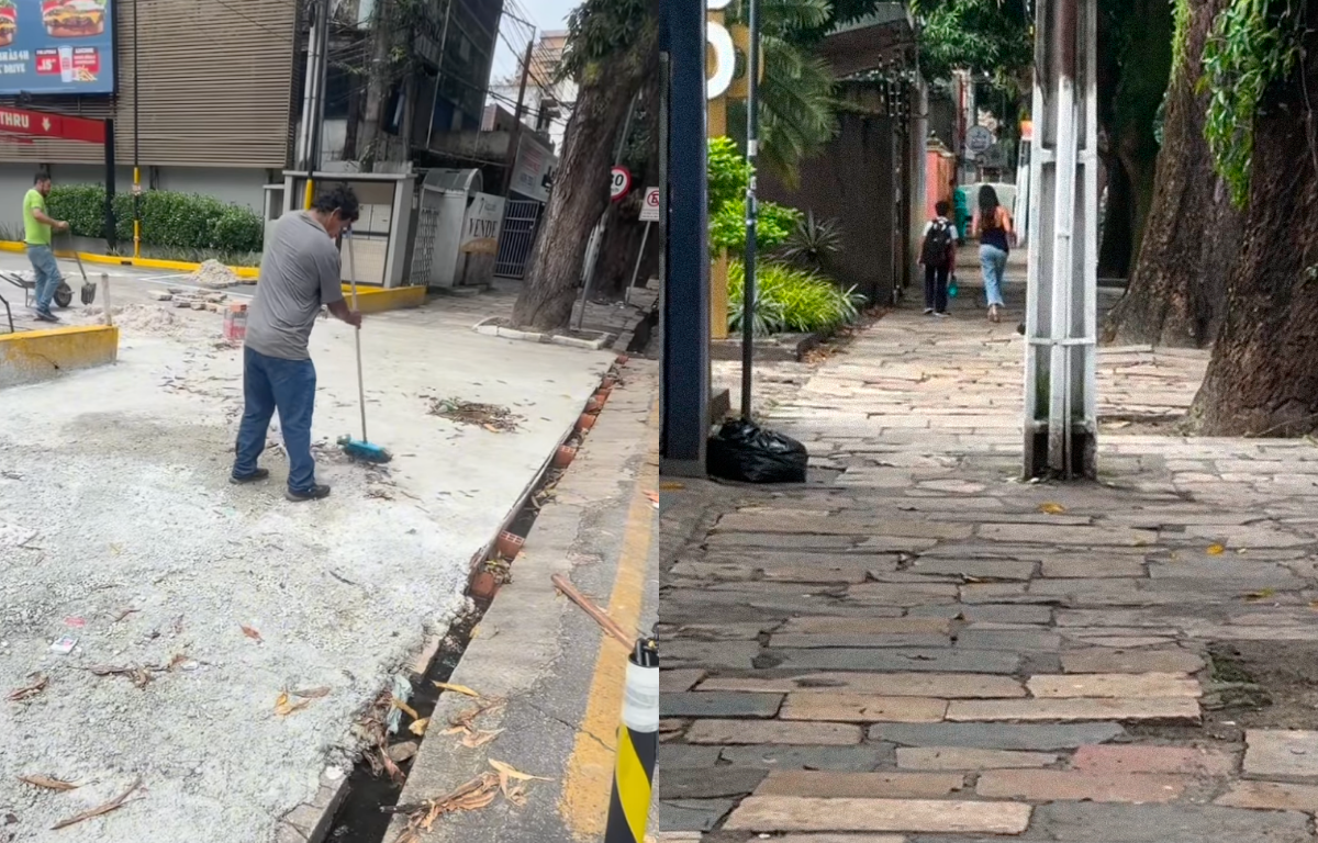 Burger King concreta calçada histórica de pedra de lioz em Belém; material integra monumentos portugueses